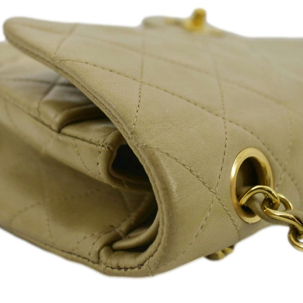 CHANEL Classic Double Flap Leather Shoulder Bag Beige