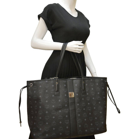 MCM Reversible Liz Large Visetos Canvas Shopper Tote Bag Black