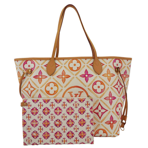 LOUIS VUITTON Neverfull MM Watercolor Monogram Tiles Canvas Shoulder Bag Coral