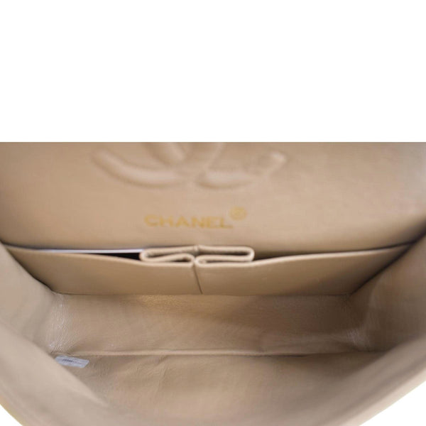 CHANEL Classic Double Flap Leather Shoulder Bag Taupe