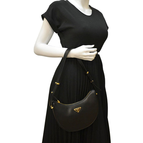 PRADA Arque Leather Shoulder Bag Black