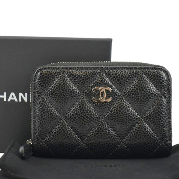 CHANEL Zip Around small Quilted Caviar Leather Wallet Black