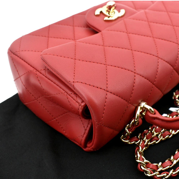 CHANEL Mini Top Handle Rectangular Flap Quilted Leather Crossbody Bag Red