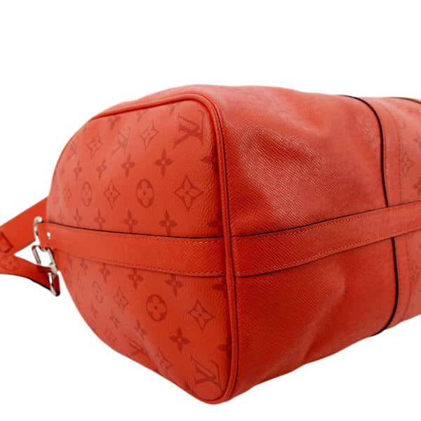LOUIS VUITTON Keepall 50 Bandouliere Monogram Taiga Leather Travel Bag Red
