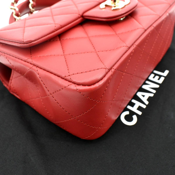 CHANEL Mini Top Handle Rectangular Flap Quilted Leather Crossbody Bag Red