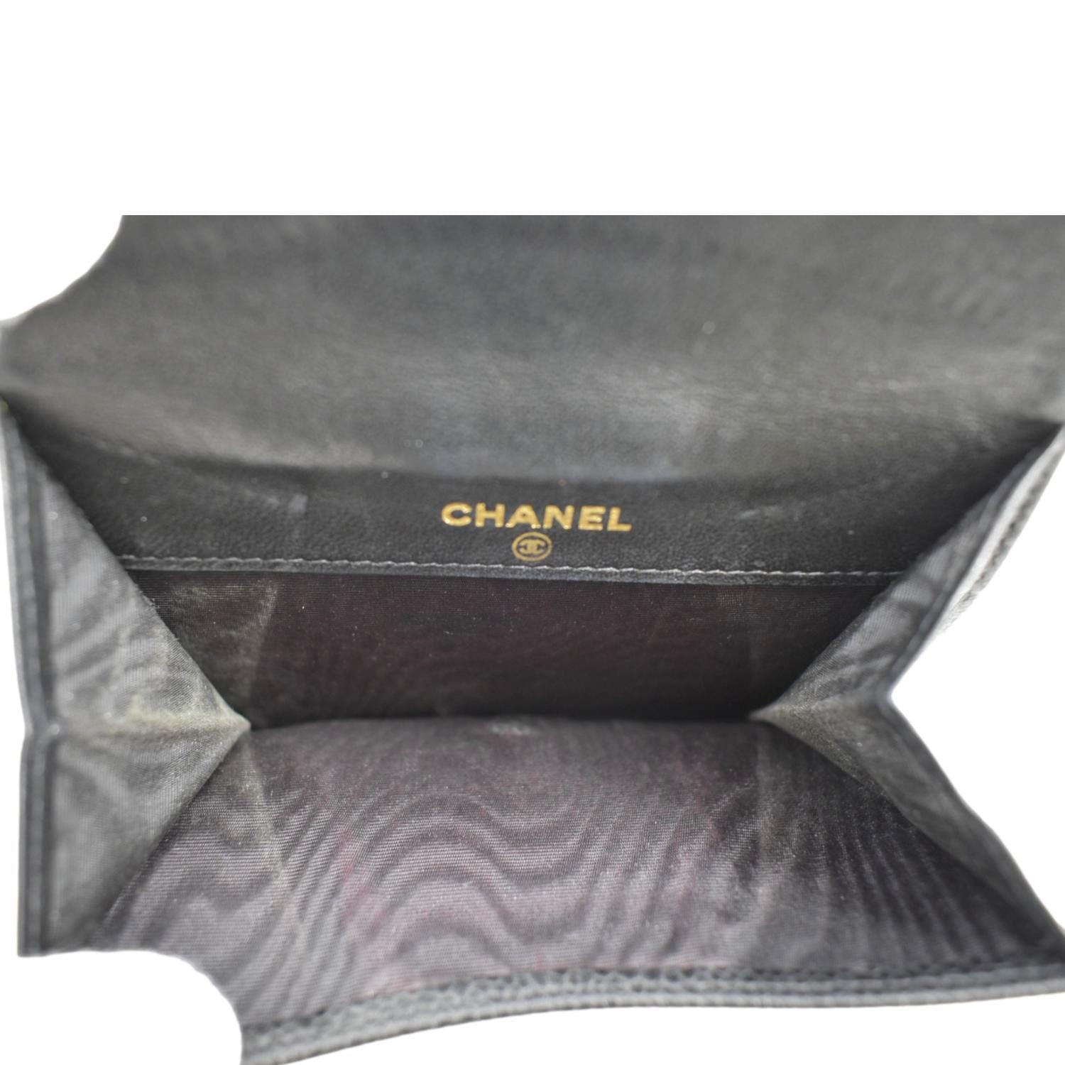AUTH CHANEL VINTAGE TIMELESS CAVIAR BI-FOLD COMPACT LEATHER WALLET BOX  PREOWNED