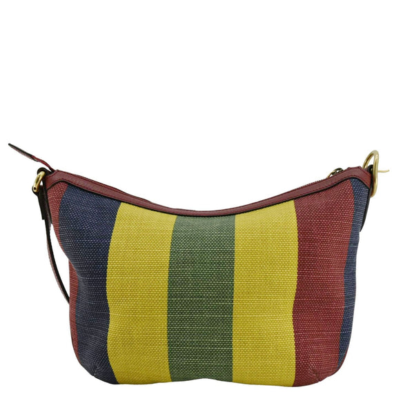 GUCCI Baiadera Stripe Script Logo Half Moon Canvas Shoulder Bag Multicolor 626422