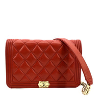CHANEL Boy Woc Quilted Calfskin Leather Wallet On Chain Clutch Bag Red