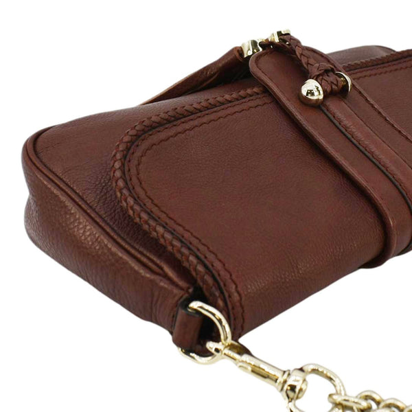 GUCCI Marrakech Evening Leather Chain Shoulder Bag Dark Brown 257032