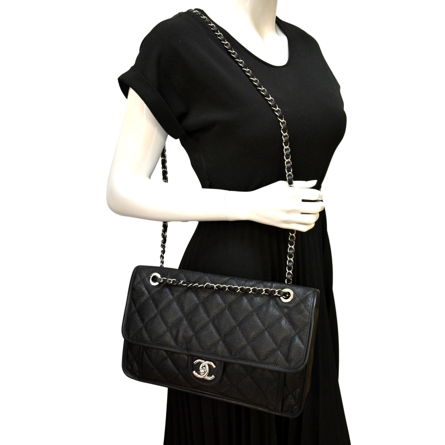 CHANEL Riviera Flap Large Quilted Caviar Leather Bag