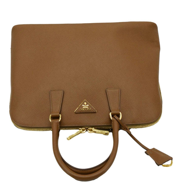 PRADA Promenade Saffiano Satchel Bag Light Brown upper look