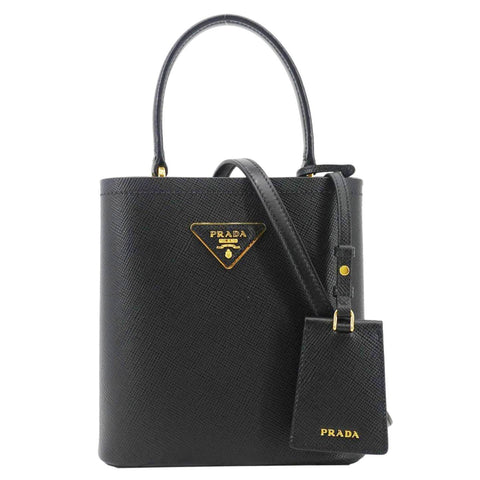 PRADA Pannier Saffiano Leather Bucket Bag Black