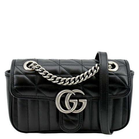 GUCCI GG Marmont Mini Leather Shoulder Bag Black 446744