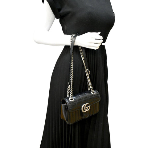 GUCCI GG Marmont Mini Leather Shoulder Bag Black 446744