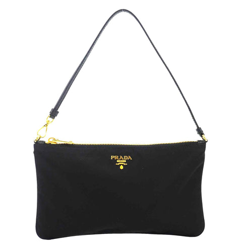PRADA Tessuto Nylon Pochette Hobo Bag Black