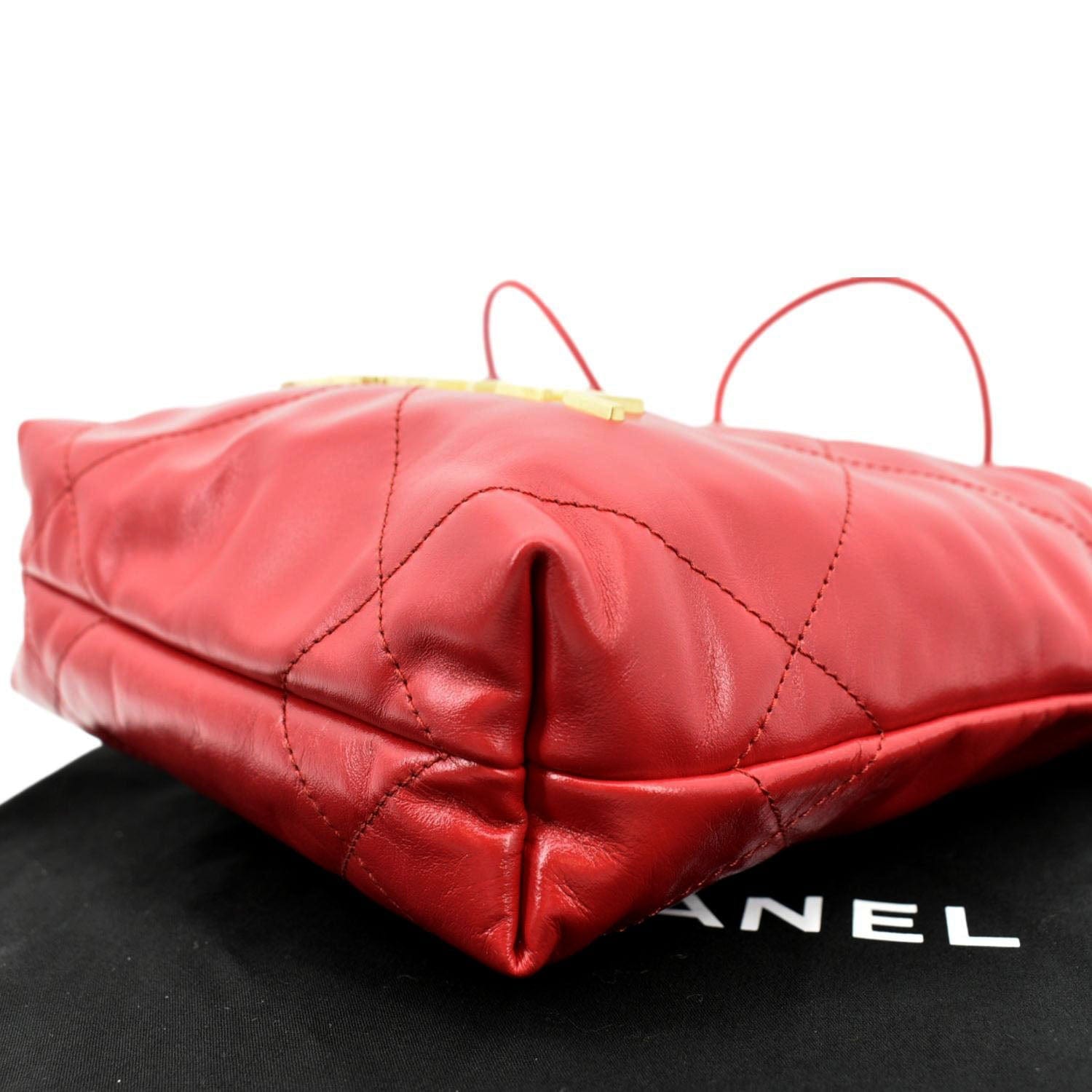 CHANEL 22 Mini Chain Shiny Calfskin Leather Shoulder Bag Red