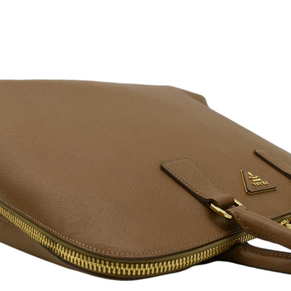 PRADA Promenade Saffiano Satchel Bag Light Brown right corner look