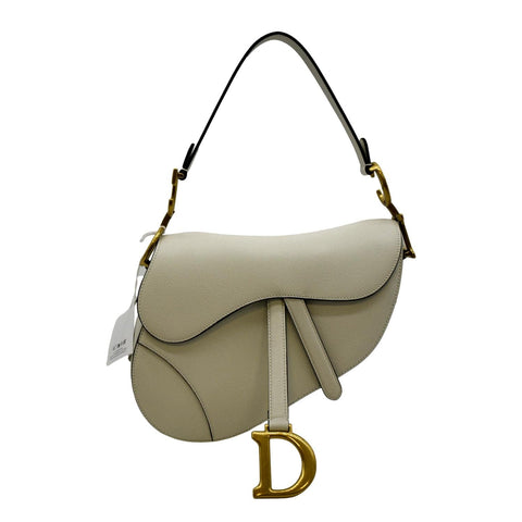 CHRISTIAN DIOR Saddle Grained Calfskin Leather Shoulder Bag Beige