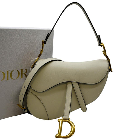 CHRISTIAN DIOR Saddle Grained Calfskin Leather Shoulder Bag Beige