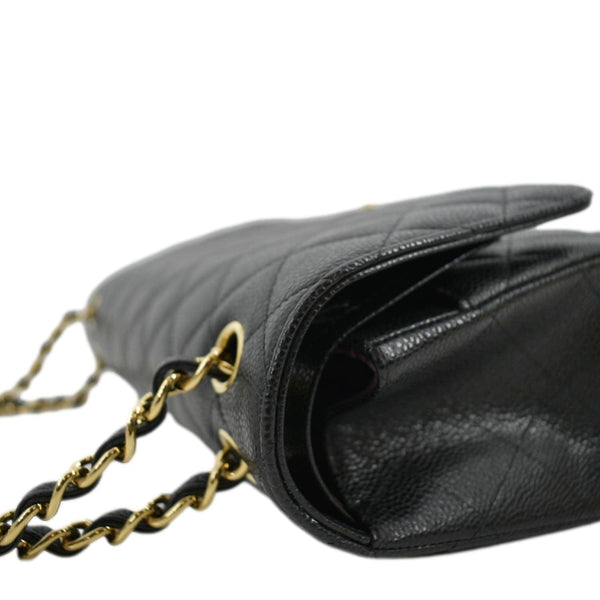 CHANEL Classic Medium Double Flap Quilted Caviar Leather Crossbody Bag Black