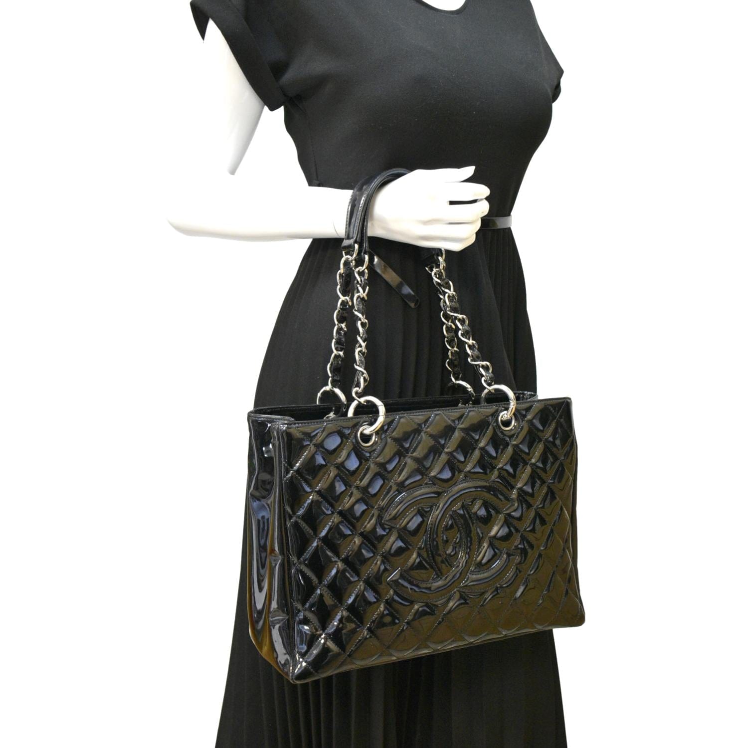 Chanel Vintage Patent Chunky Chain Grand Shopper Tote GST Bag 24k
