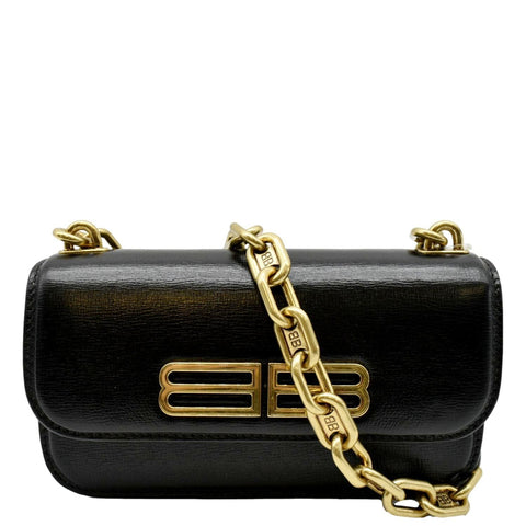 BALENCIAGA GOSSIP XS Chain Leather Shoulder Bag Black