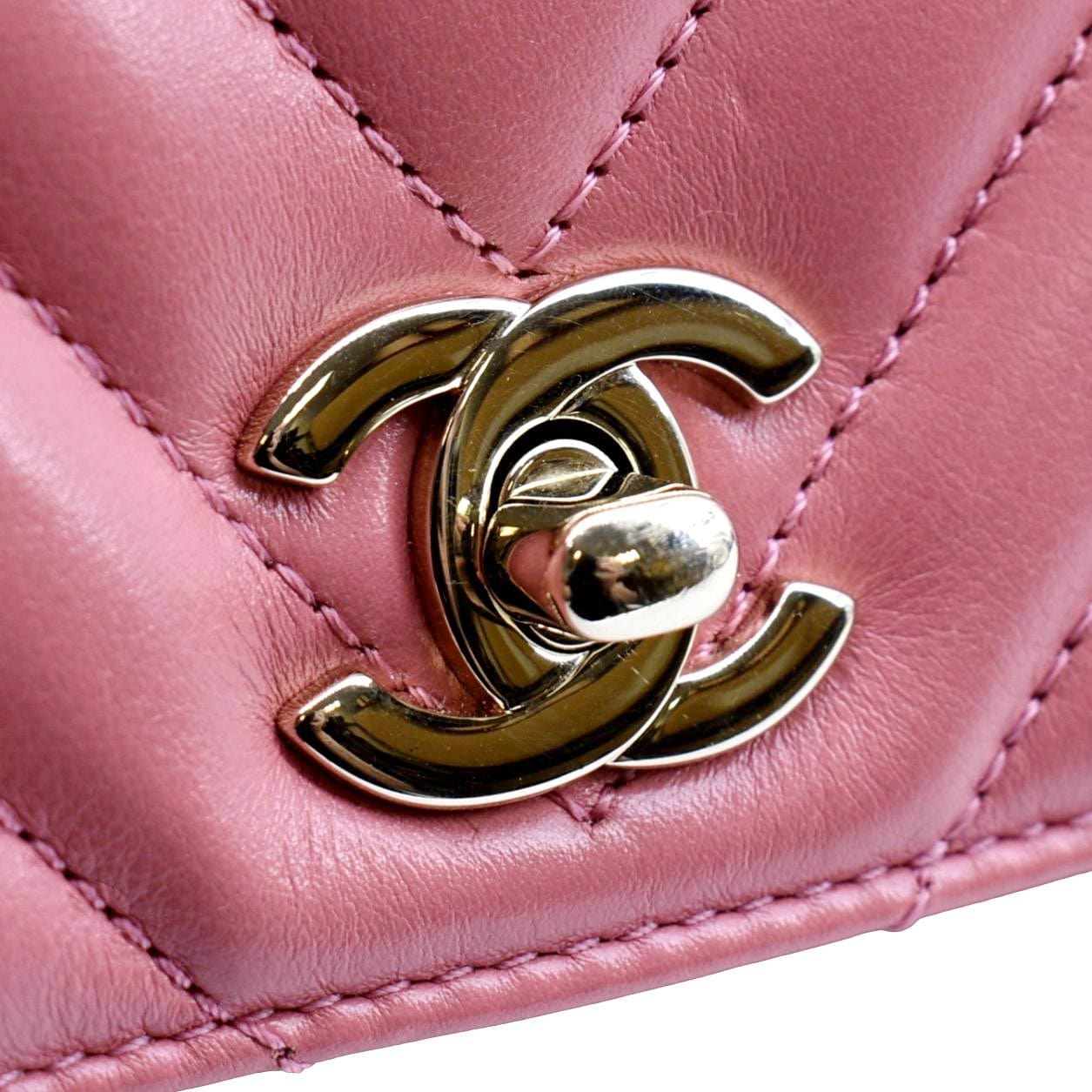 CHANEL Lambskin Chevron Quilted Mini Square Flap Pink 1312433