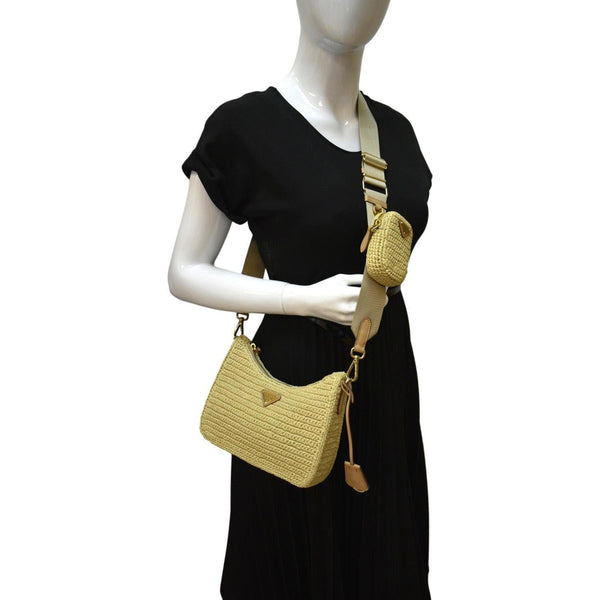 PRADA Re-Edition 2005 Raffia Shoulder Bag Beige