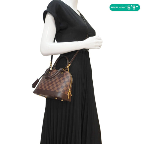 LOUIS VUITTON Alma BB Damier Ebene Satchel Shoulder Bag Brown