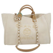 CHANEL Deauville Medium Pearl Embellished Canvas Tote Bag Cream