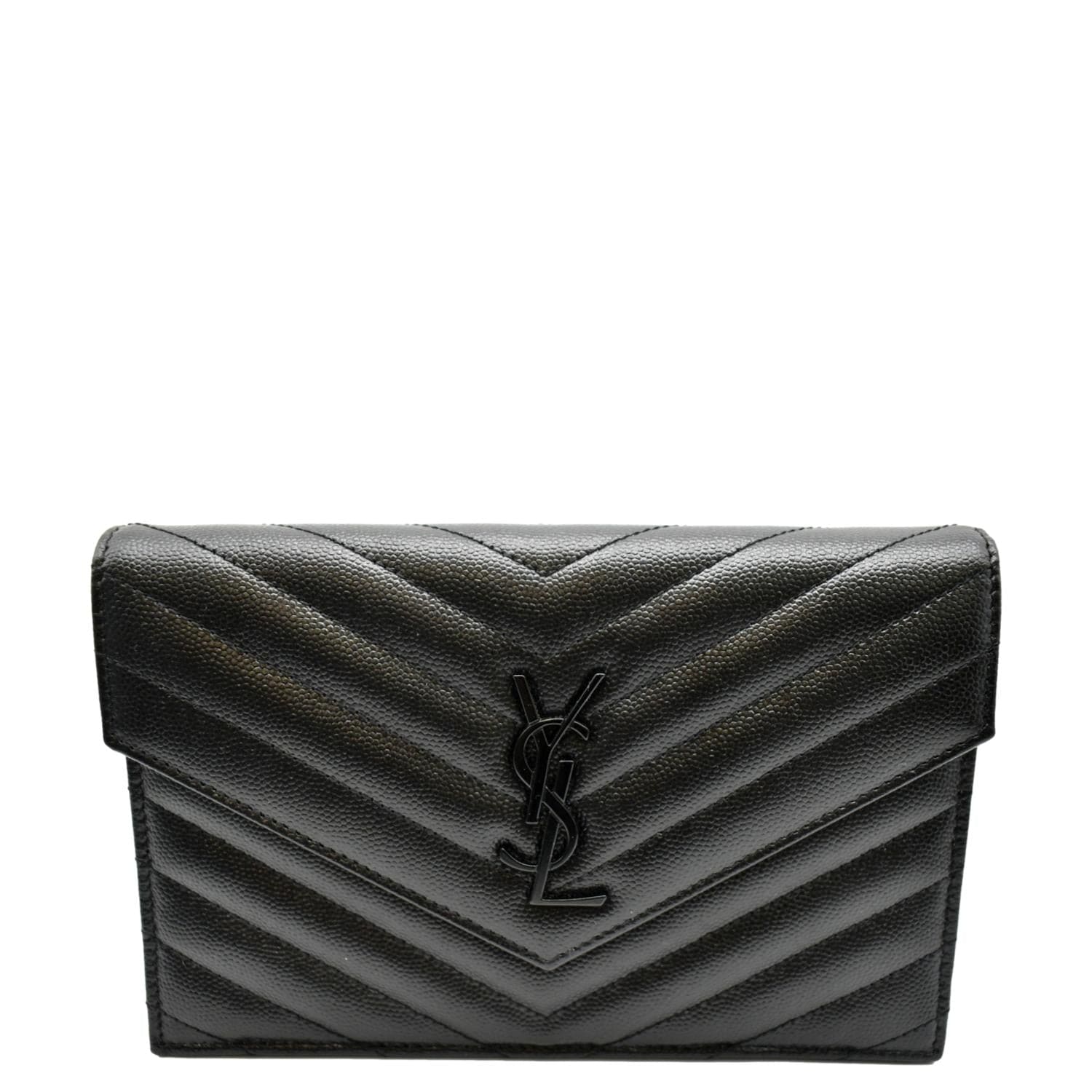 Yves Saint Laurent Cassandre Grain de Poudre Embossed Leather Chain Envelope Bag Black