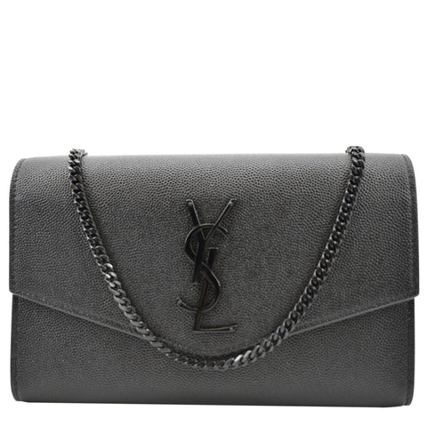 YVES SAINT LAURENT Flap Chain Grain De Poudre Leather Crossbody Bag Black