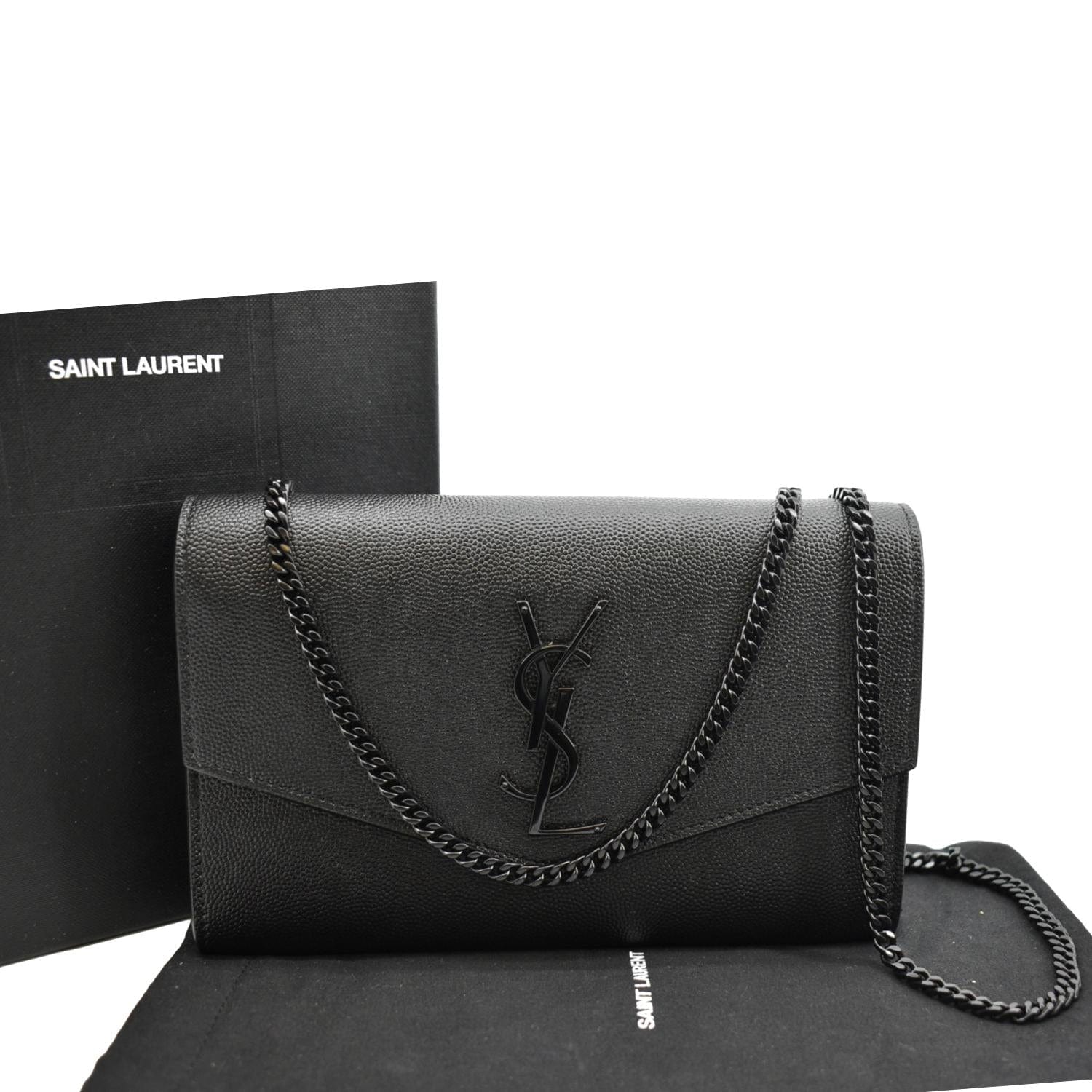 YVES SAINT LAURENT Flap Chain Grain De Poudre Leather Crossbody Bag Bl