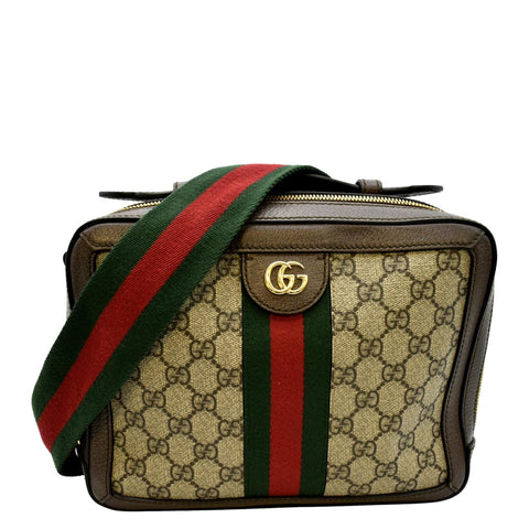 GUCCI Ophidia Web Small GG Supreme Canvas Shoulder Bag Beige 550622