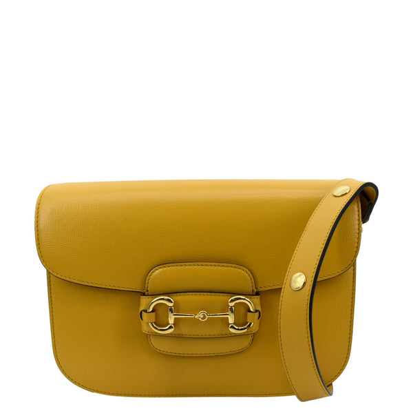 GUCCI Horsebit 1955 Leather Shoulder Bag Yellow 602204