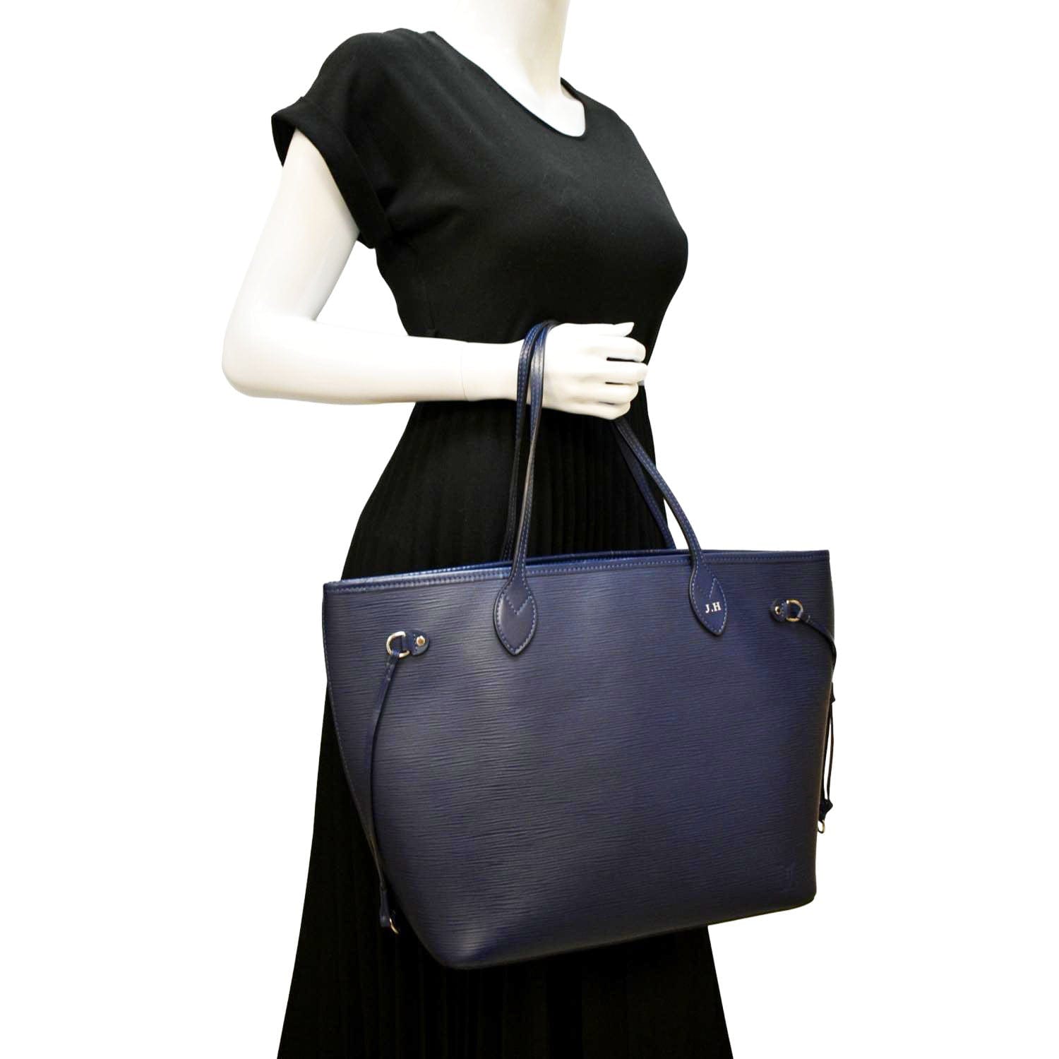 Louis Vuitton Authentic Epi Leather Neverfull MM Tote Bag Blue & Black
