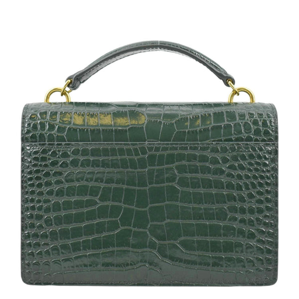 YVES SAINT LAURENT Sunset Crocodile Embossed Leather Crossbody Bag Green
