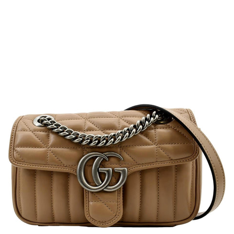 GUCCI GG Marmont Mini Leather Shoulder Bag Beige 446744
