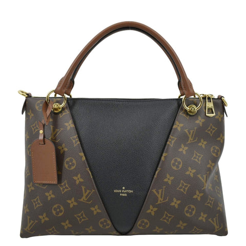 LOUIS VUITTON V Tote Monogram Canvas Leather Shoulder Bag Black