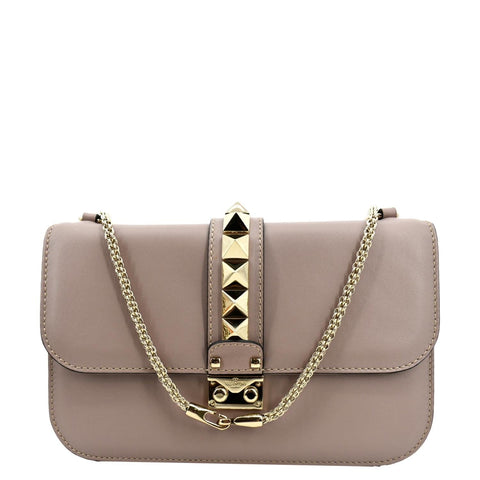 VALENTINO Glam Lock Rockstud Flap Medium Leather Crossbody Bag Nude