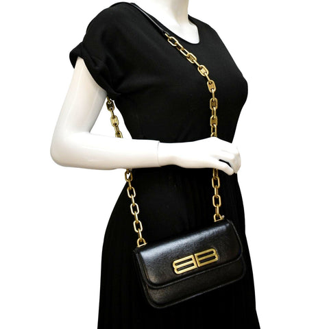 BALENCIAGA GOSSIP XS Chain Leather Shoulder Bag Black