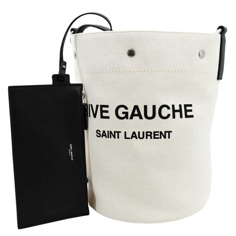 YVES SAINT LAURENT Rive Gauche Linen Bucket Bag White