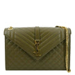 YVES SAINT LAURENT Large Envelope Flap Matelasse Leather Shoulder Bag Khaki Green