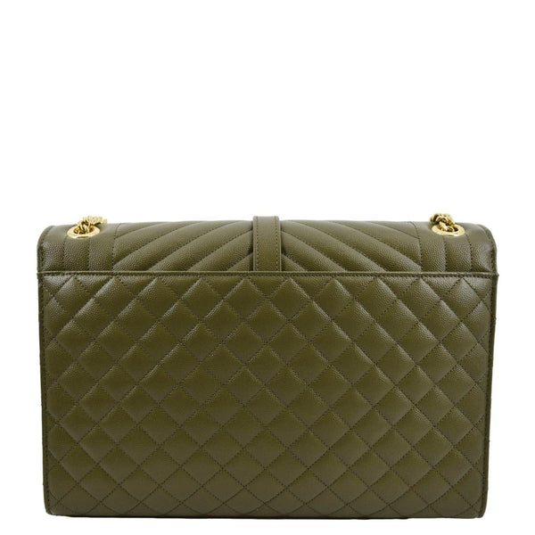 YVES SAINT LAURENT Large Envelope Flap Matelasse Leather Shoulder Bag Khaki Green