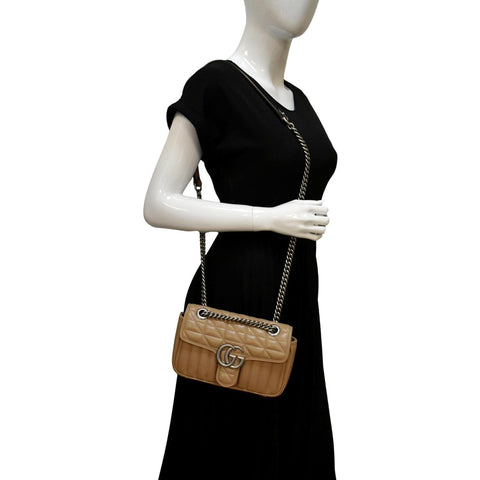 Gucci GG Marmont Mini Leather Shoulder Bag Beige Color