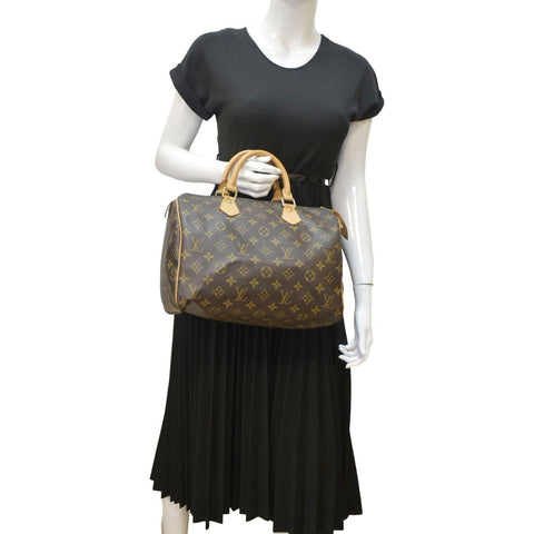 LOUIS VUITTON Speedy 30 Monogram Canvas Satchel Bag Brown