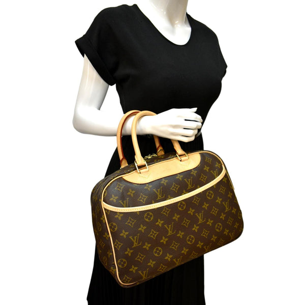 LOUIS VUITTON Deauville Bowling Monogram Canvas Satchel Bag Brown