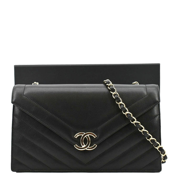 CHANEL CC Flap Chevron Stitched Leather Shoulder Bag Black