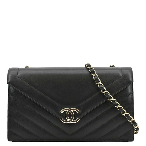 CHANEL CC Flap Chevron Stitched Leather Shoulder Bag Black