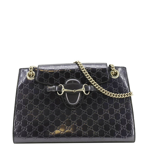 GUCCI Emily Large Guccissima Patent Leather Shoulder Bag Dark Violet 295403